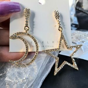 Gold Moon and Star Earrings
